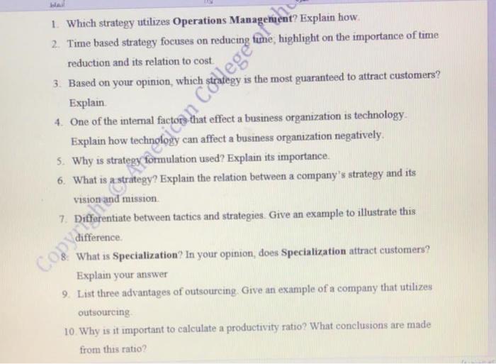 WA 1. Which strategy utilizes Operations