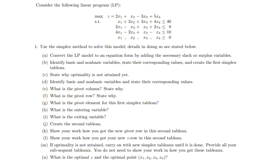 Consider the following linear program (LP): 12,