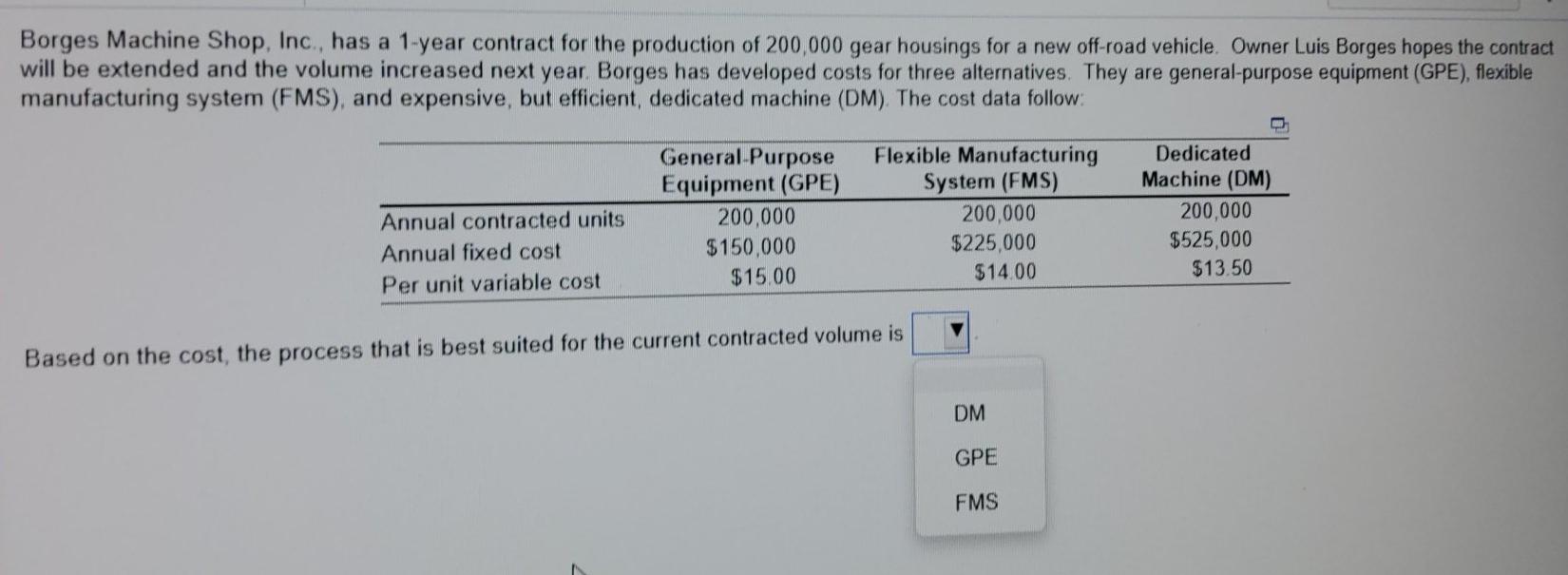 Borges Machine Shop, Inc., has a 1-year contract