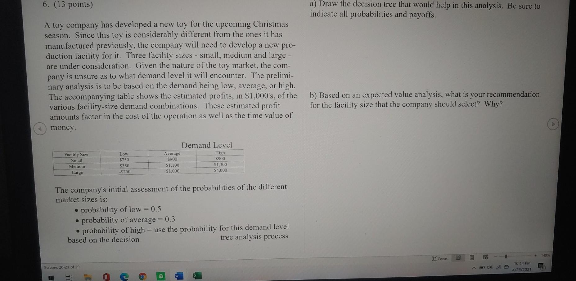 6. (13 points) a) Draw the decision tree that