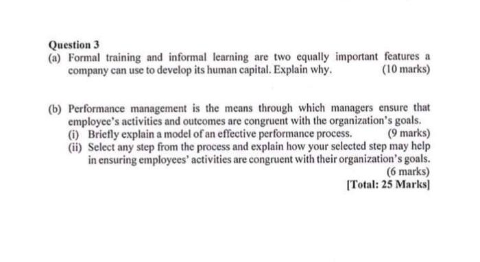 Question 3 (a) Formal training and informal