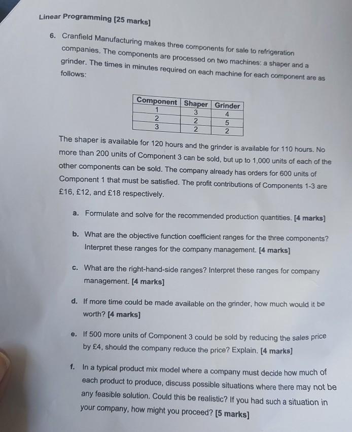 Linear Programming (25 marks) 6. Cranfield