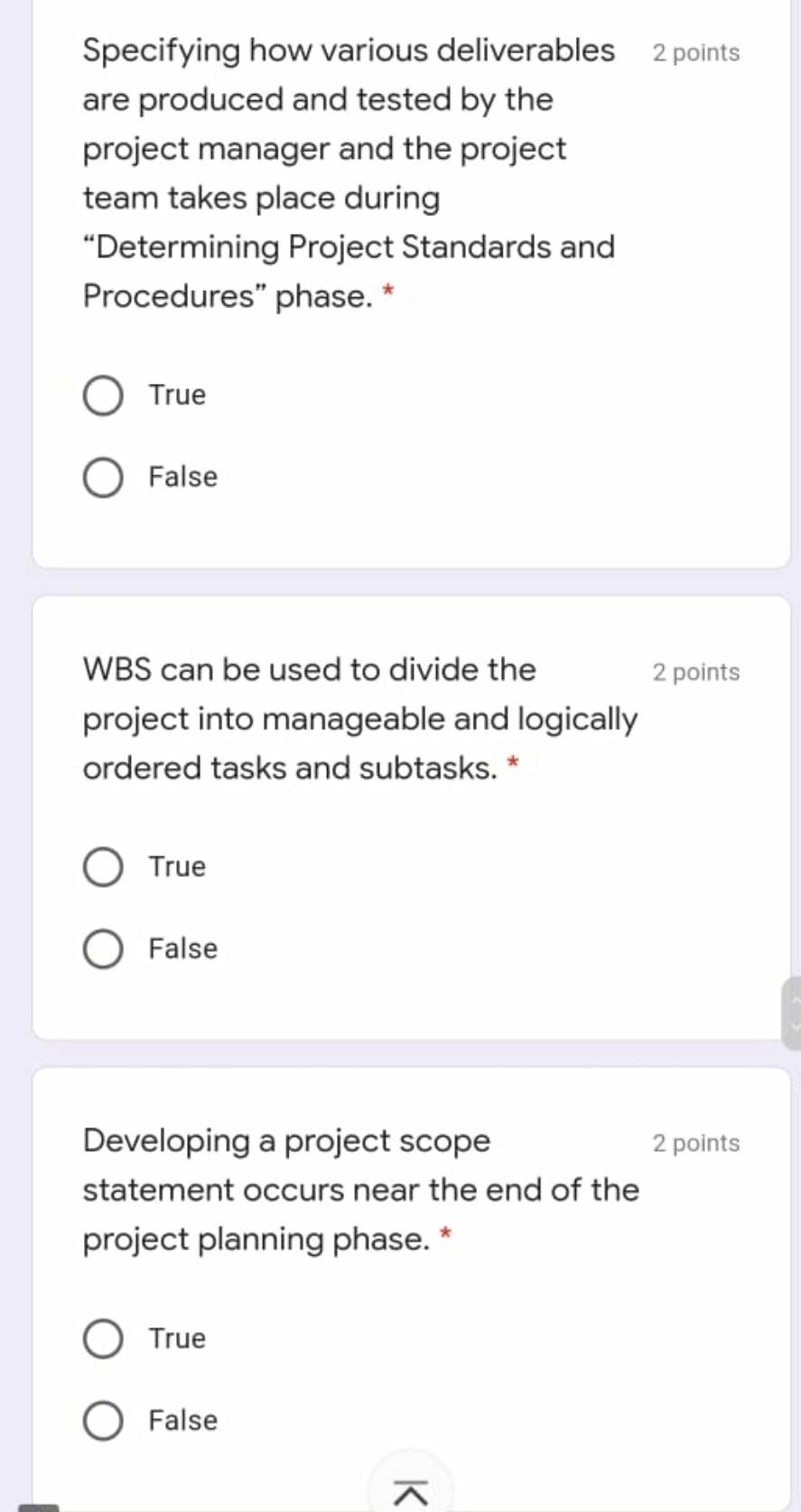 Specifying how various deliverables 2 points are