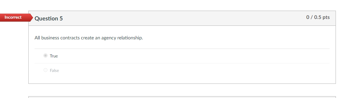 Incorrect Question 5 0/0.5 pts All business