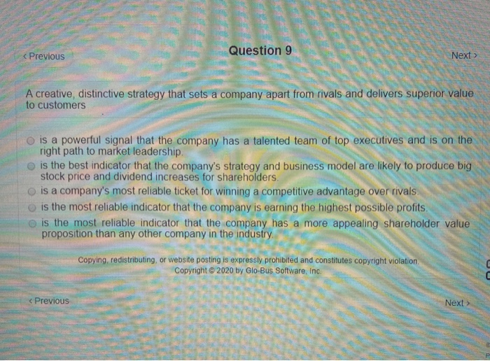 Question 9 < Previous Next A creative,