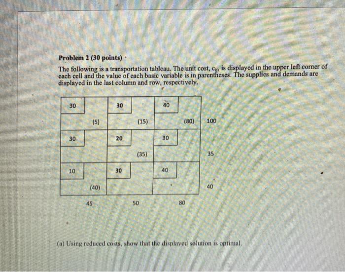 Problem 2 (30 points) The following is a