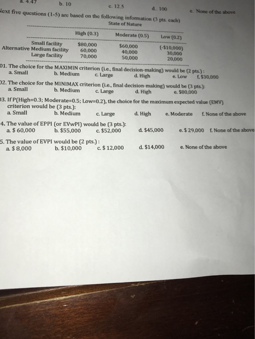 Please show work. c. 12.5 d.. 100 Hext five