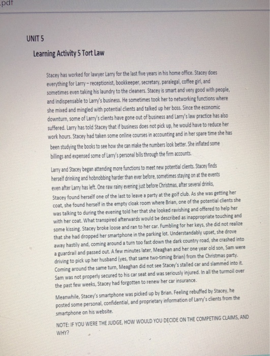 -pdf UNIT 5 Learning Activity 5 Tort Law Stacey