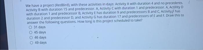 just need the chart drawn with Slack,EF,LS,ES,LF