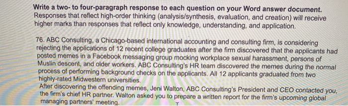 Write a two-to four-paragraph response to each