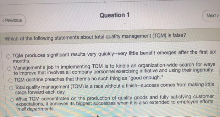 Question 1 Next > < Previous Which of the