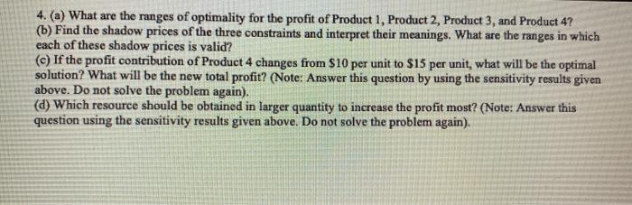 4. (a) What are the ranges of optimality for the