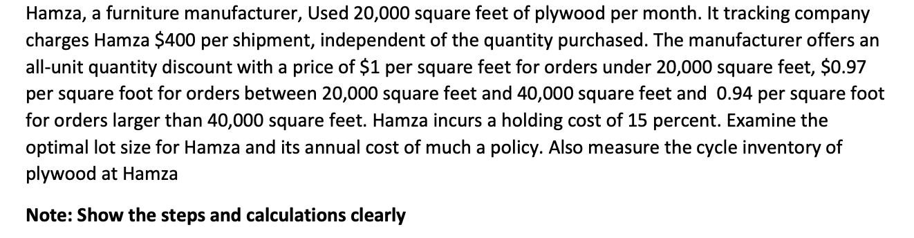 Hamza, a furniture manufacturer, Used 20,000