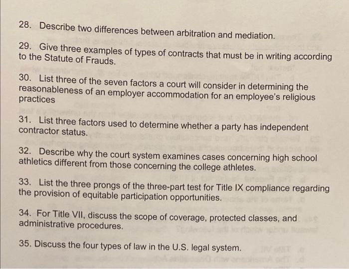 28. Describe two differences between arbitration