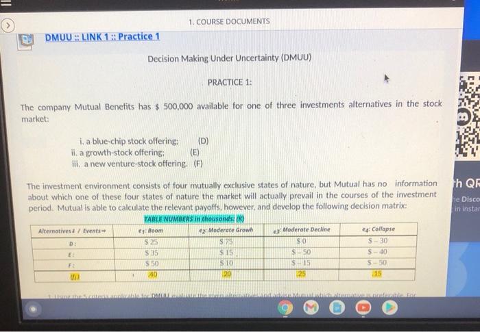 1. COURSE DOCUMENTS DDMUU: LINK 1: Practice 1