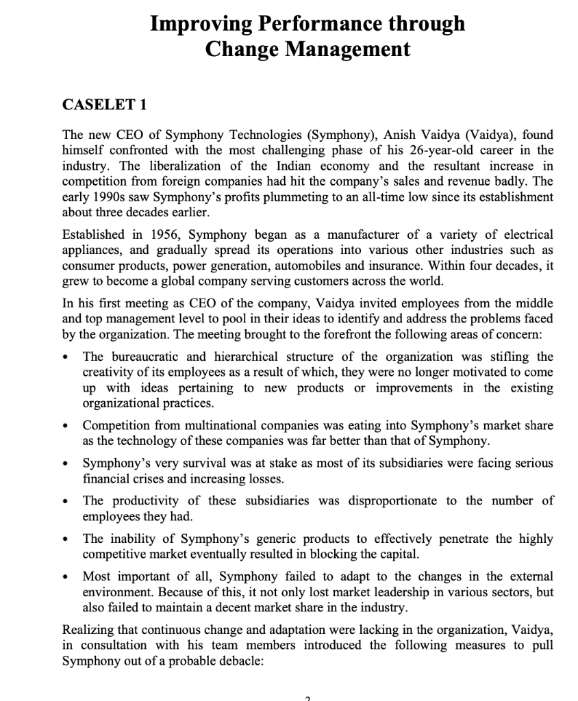 Improving Performance through Change Management