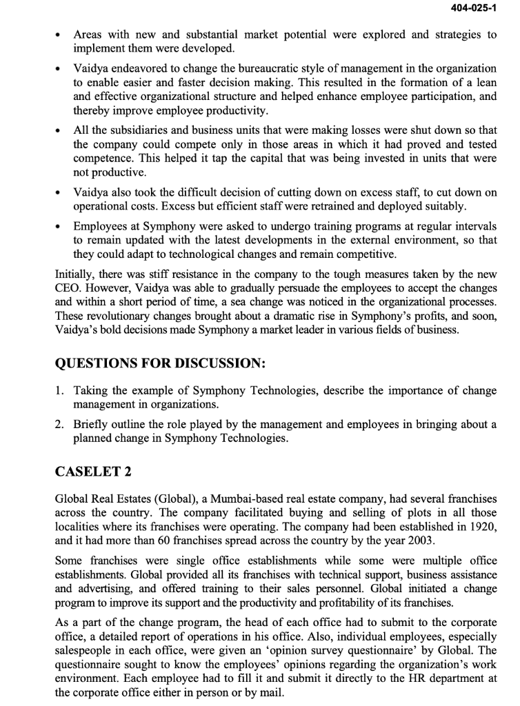 Improving Performance through Change Management