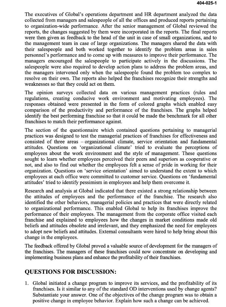 Improving Performance through Change Management