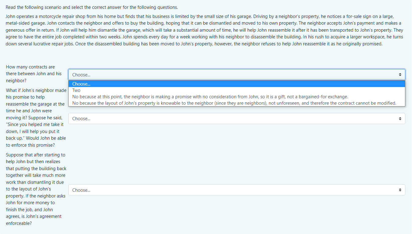 Read the following scenario and select the