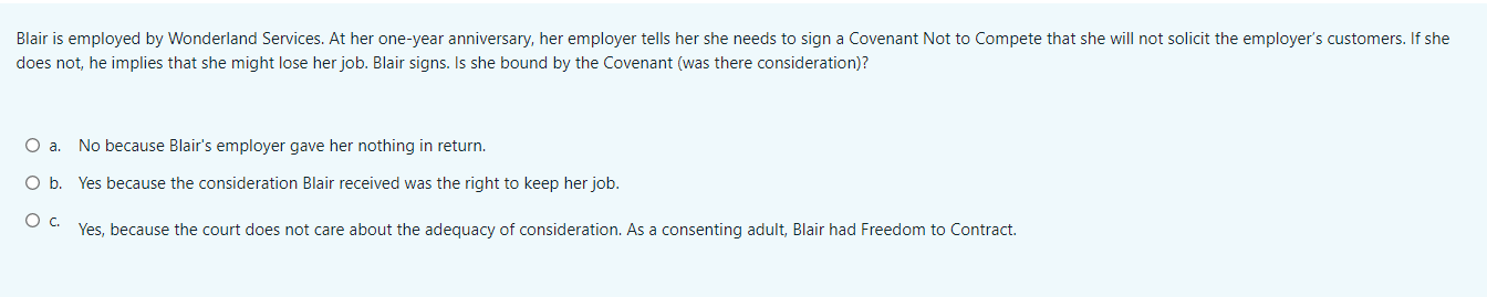 Read the following scenario and select the