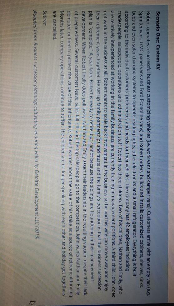 Scenario One: Custom RV Robert operates a