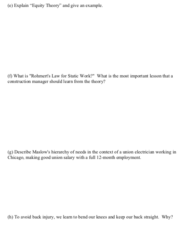(e) Explain Equity Theory" and give an example.