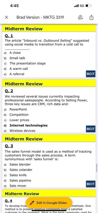 4:45 il 5G x Brad Version - MKTG 3319 Midterm