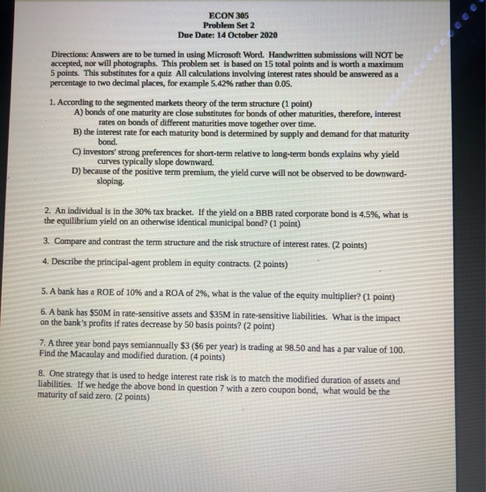 ECON 305 Problem Set 2 Due Date: 14 October 2020