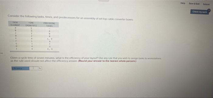 Consider the following tasks, thines, and