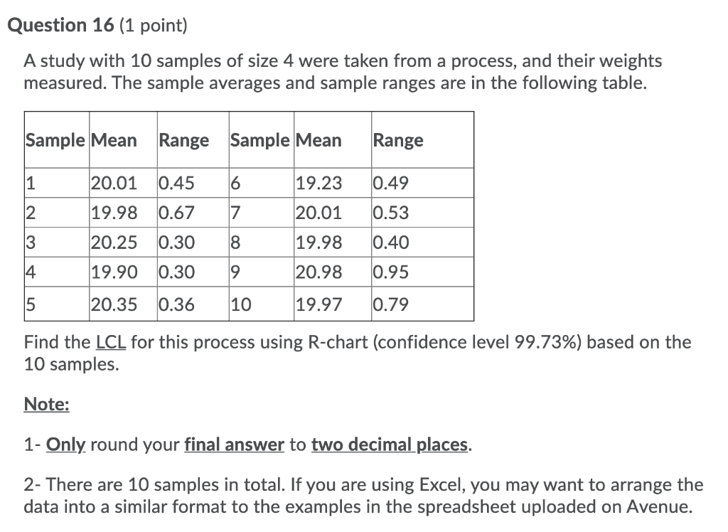 undefined Question 16 (1 point) A study with 10