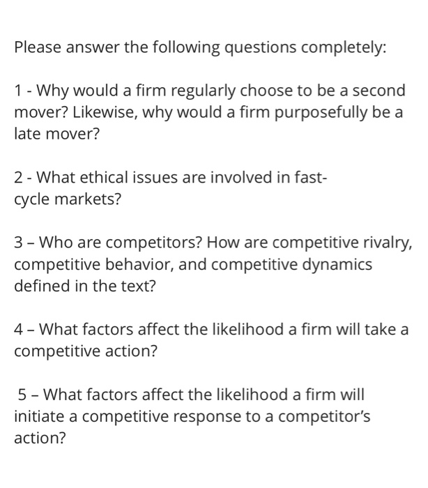 Please answer the following questions completely: