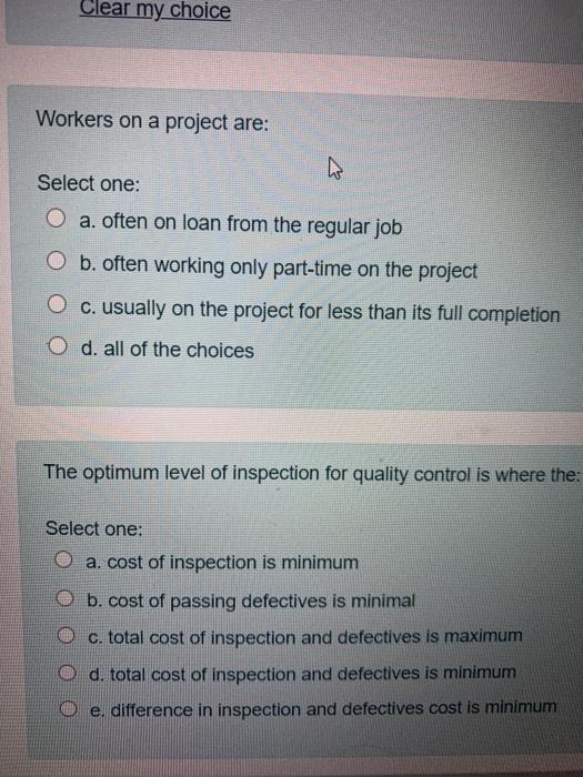 Clear my choice Workers on a project are: Select
