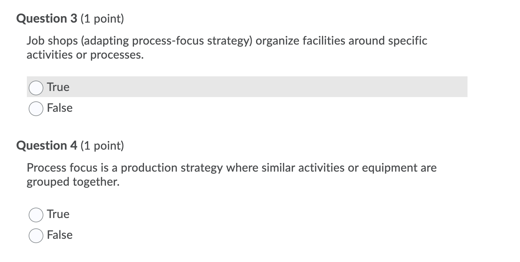 Question 3 (1 point) Job shops (adapting