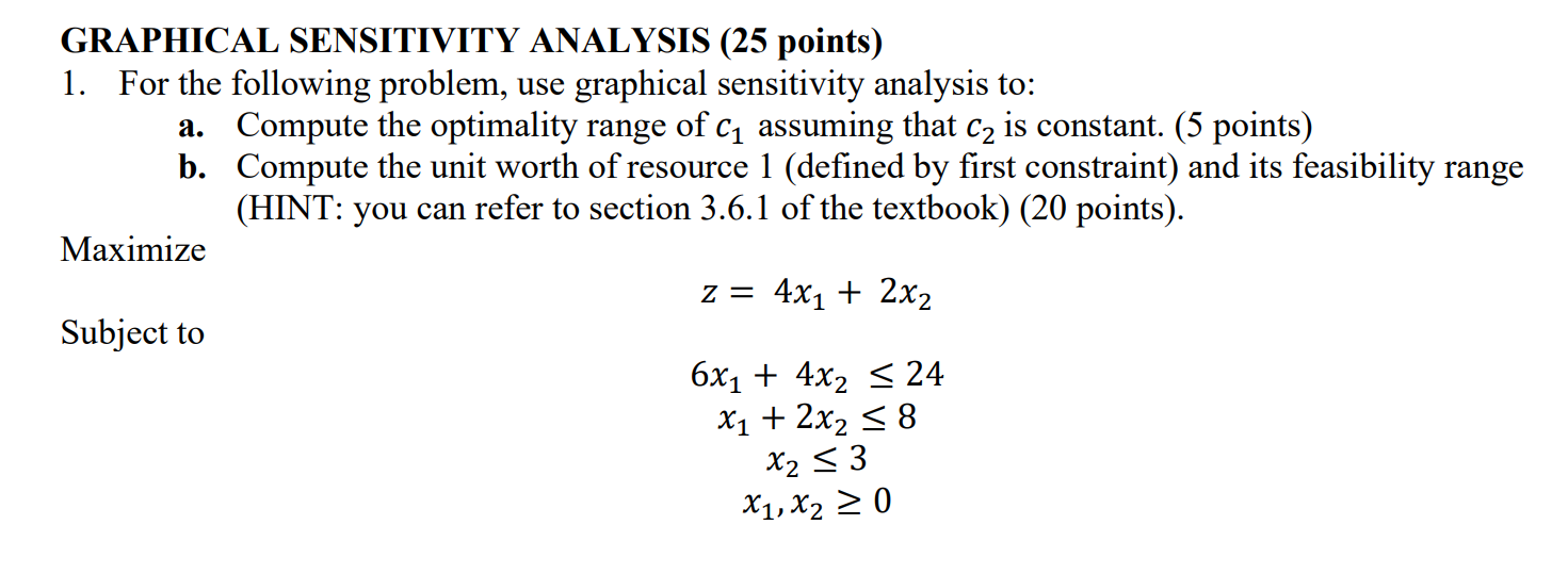 GRAPHICAL SENSITIVITY ANALYSIS (25 points) 1. For