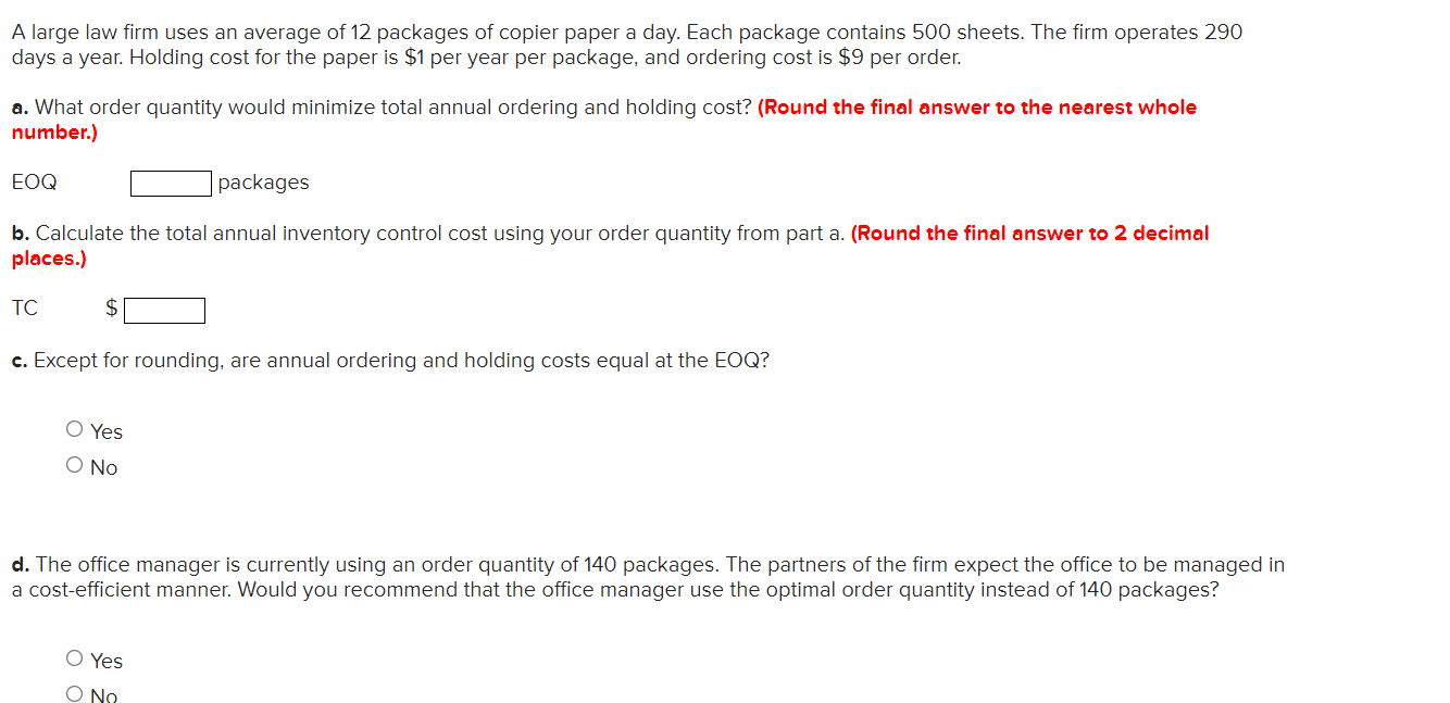 A large law firm uses an average of 12 packages
