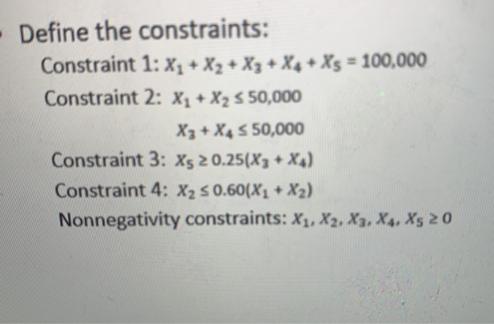 using excel ans solver - Define the constraints: