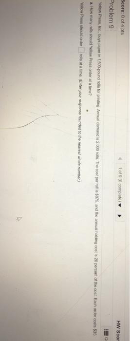 Score: 0 of 4 pts tof (complete HW Scor Problem 9