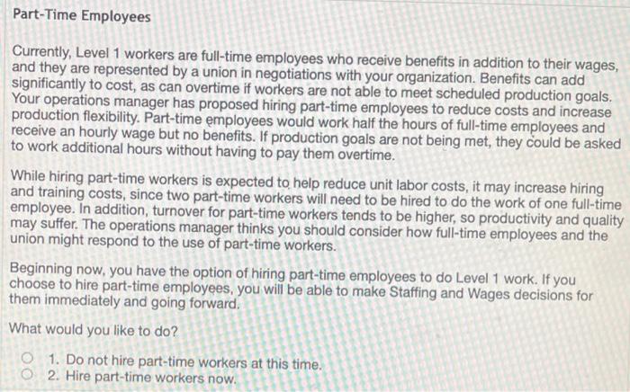 Please choose answer 1 or 2 Part-Time Employees