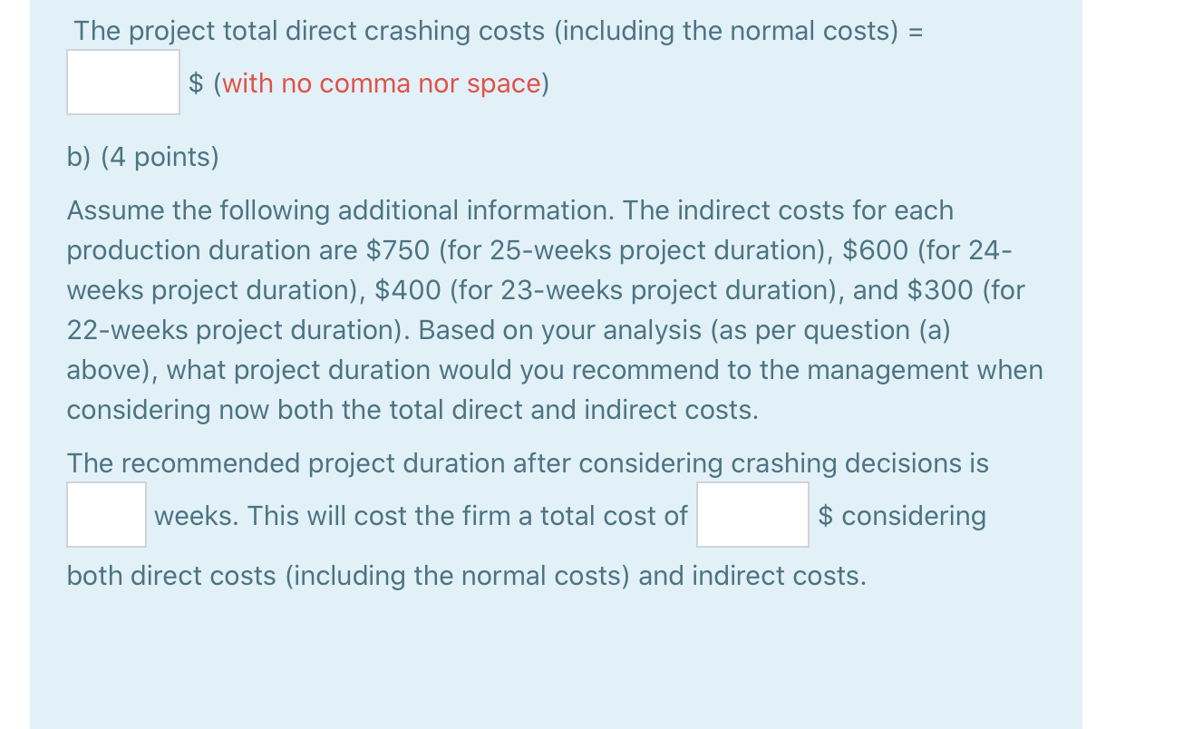 (total 14 points) Given the following project