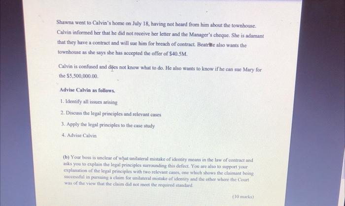 1 (a). Answer the case study below using the law