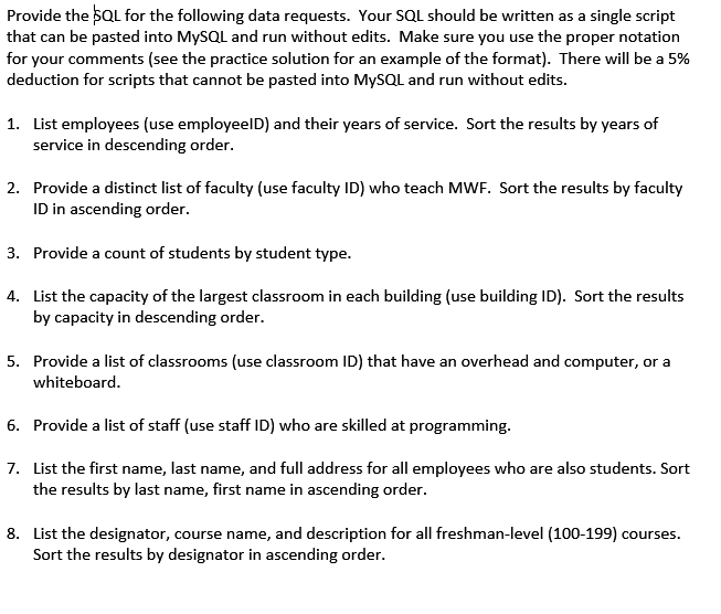 Provide the $QL for the following data requests.