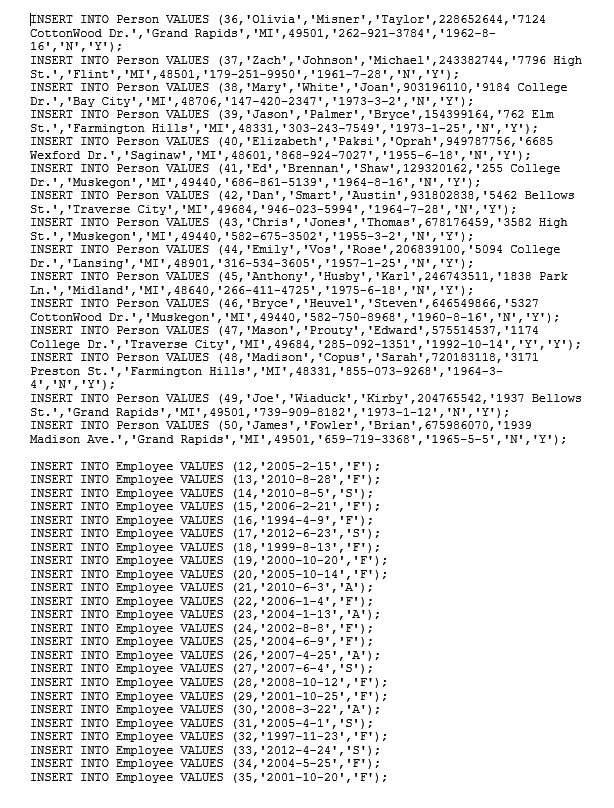 Provide the $QL for the following data requests.