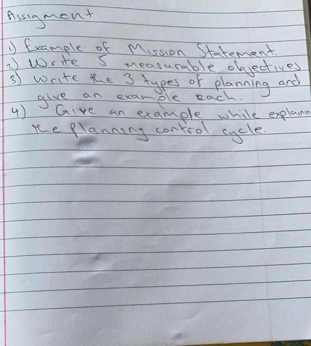 (2) write Assigment ) Example of Mission