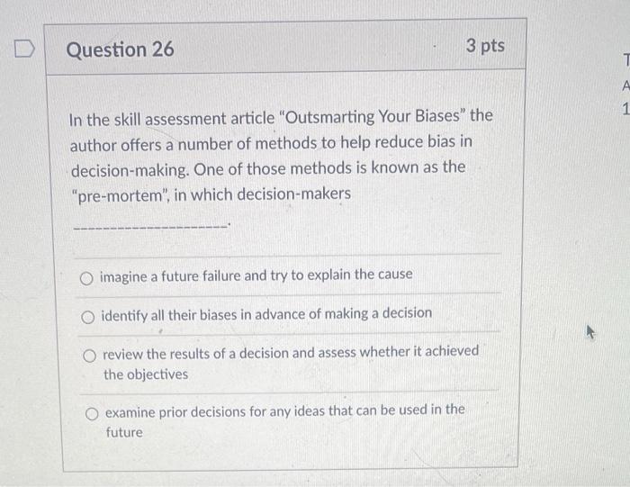 please answer all D Question 26 3 pts T A 1 a In