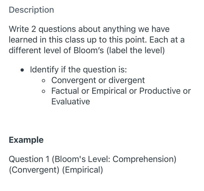 Description Write 2 questions about anything we