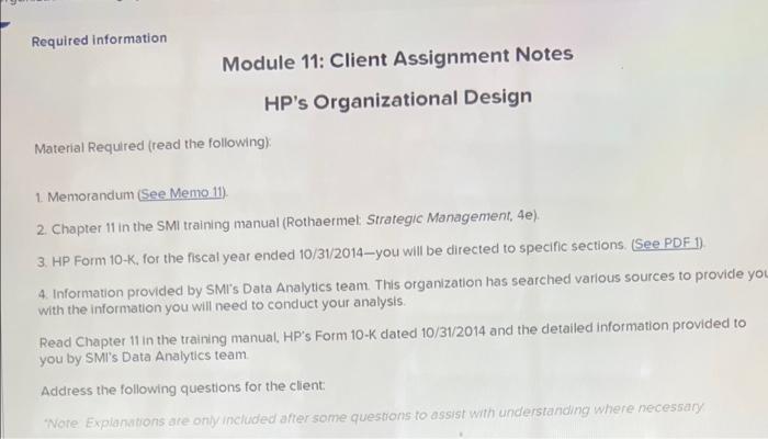 Required information Module 11: Client Assignment
