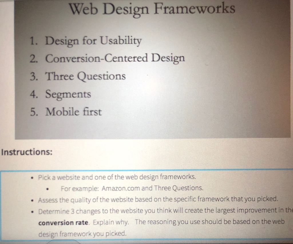 Web Design Frameworks 1. Design for Usability 2.