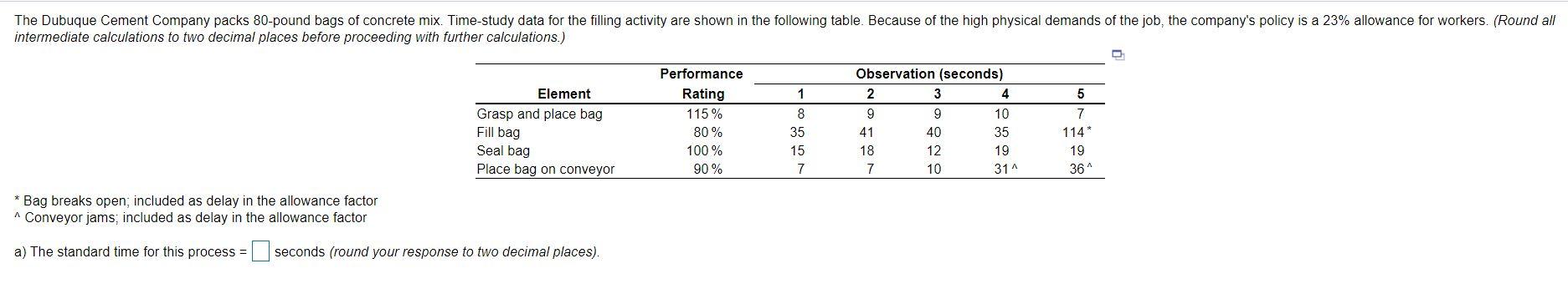 b) The normal time for this process = _____