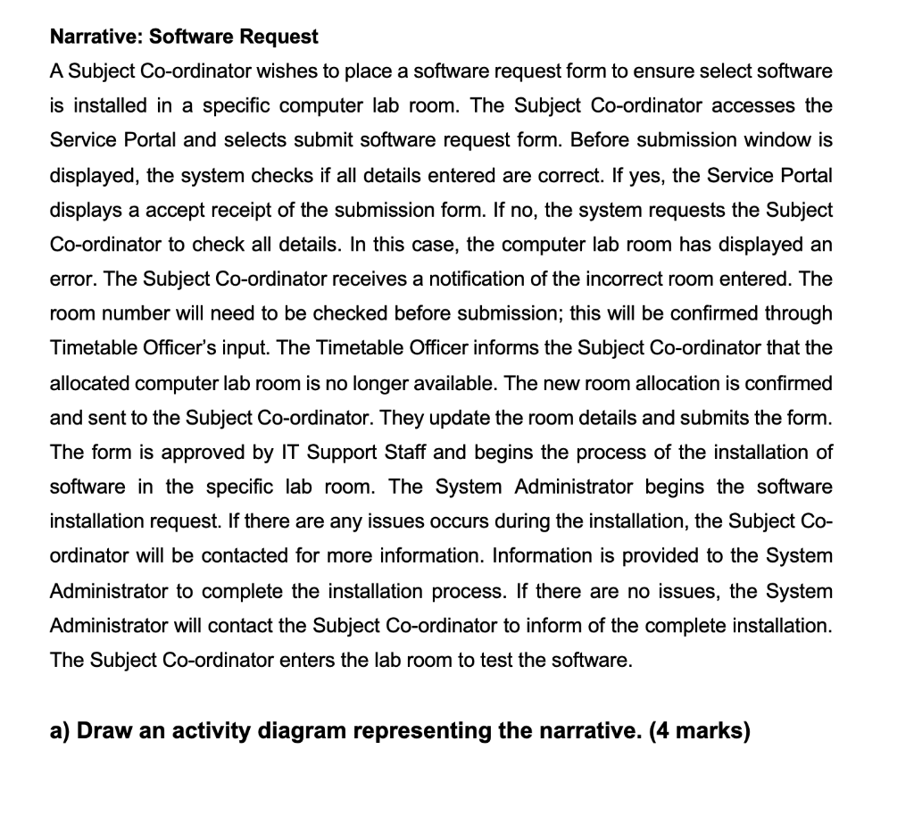 Narrative: Software Request A Subject