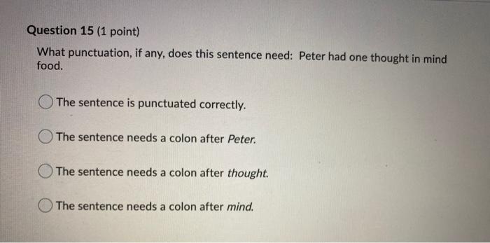 Question 11 (1 point) What punctuation, if any,